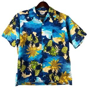 VTG 1970s Hukilau Fashions Honolulu L Hawaiian Shirt Pineapple Print Aloha Shirt
